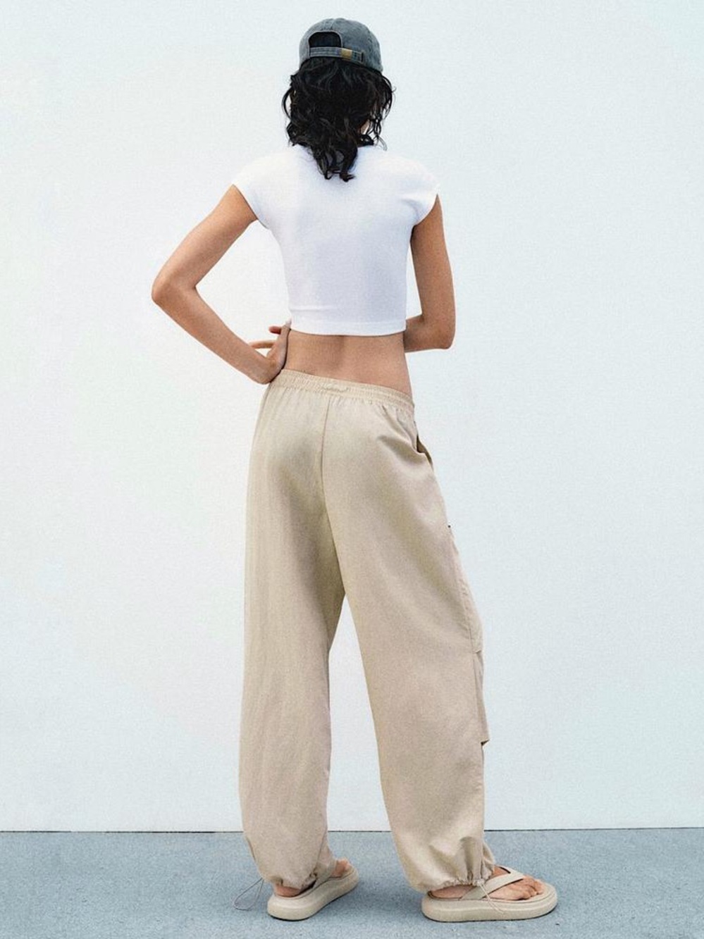 Zara Beige Wide Leg Drawstring Parachute Pants - XS NWT - Picture 6 of 10